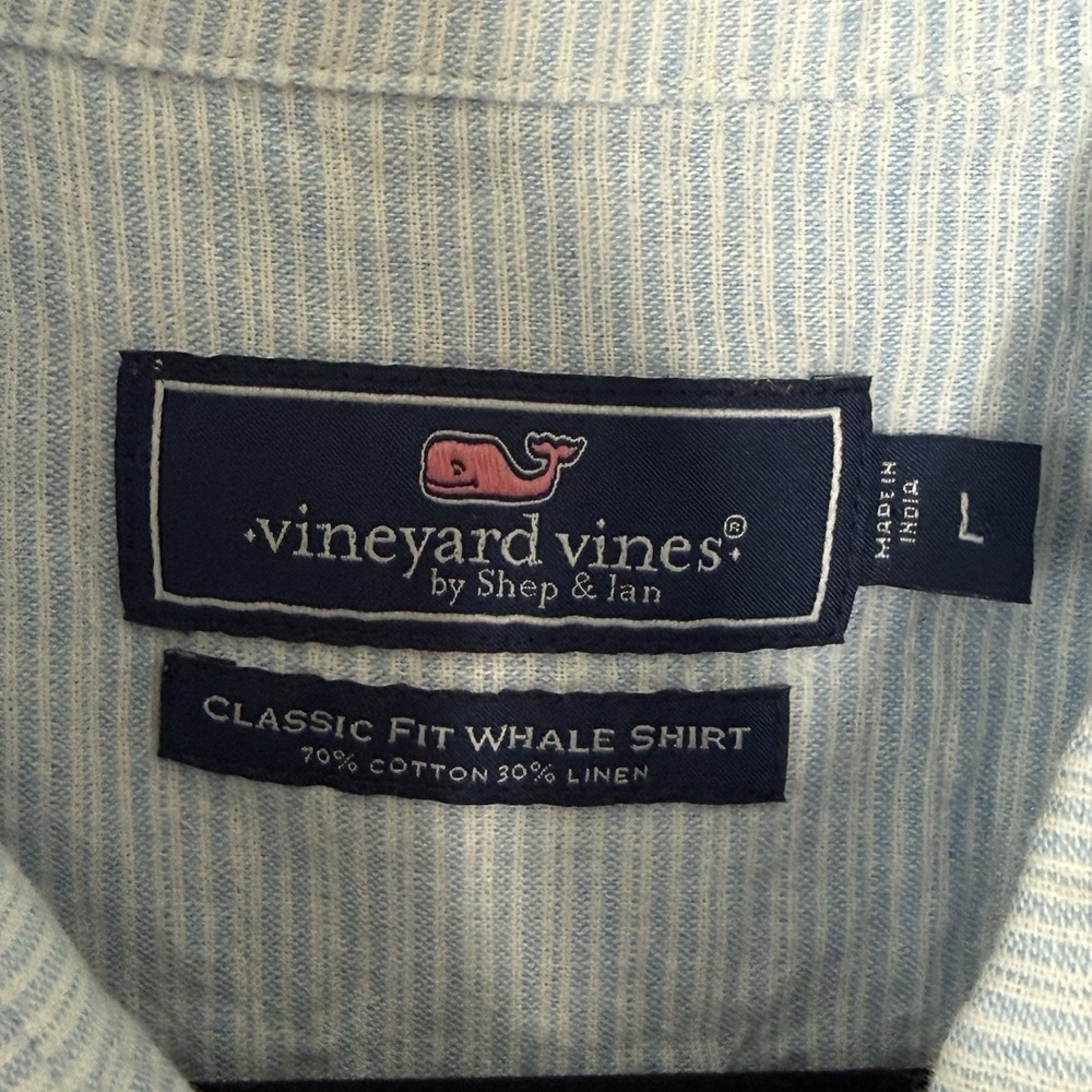 Vineyard Vines Shep & Ian Mens L Classic Fit Whale Shirt Blue Striped Button - Picture 3 of 7